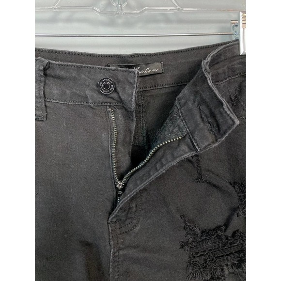 Kancan Black Distressed Destroyed Ripped Denim Raw Hem Jean Shorts Size 27 - Picture 15 of 16